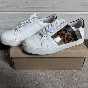 Steve Madden Fone Women’s Sz 11 White/Gold Tone Leopard Print Sneakers